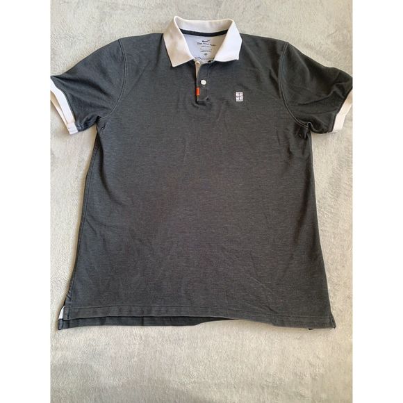 Nike Dri Fit Polo Golf Shirt Black/Grey Stitched White Collared Size Medium - Picture 1 of 8